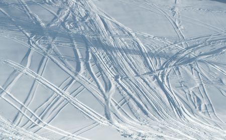 Ski prints on the snowの写真素材