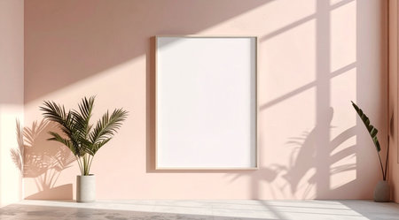 Blank vertical poster mockup in modern interior, 3d renderの素材