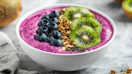 Smoothie bowl with blueberry, kiwi and chia seedsの素材