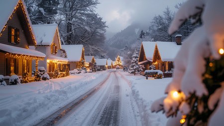Snowy winter landscape in Bavaria, Germany. Christmas decorations.の素材