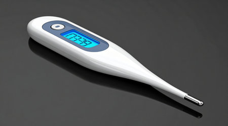 Digital thermometer on a black background. 3d render. Isolatedの素材