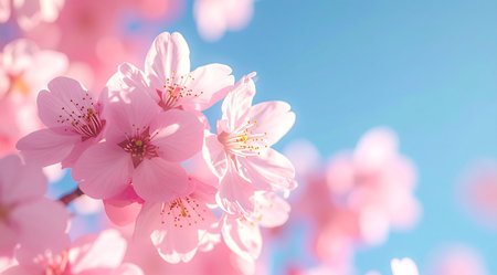 cherry blossom sakura in spring time with blue sky backgroundの素材