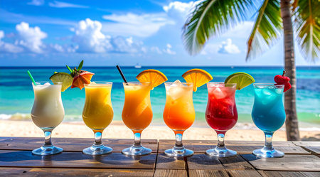 Cocktails on a tropical beach in Seychelles.の素材
