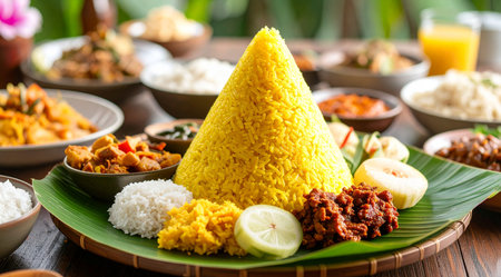 Rice is a traditional indonesian food prepared with vegetables, spices and other ingredients.の素材