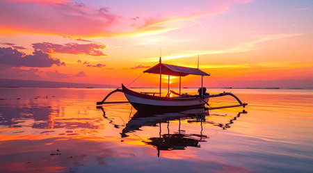 Boat on the sea at sunset, Koh Samui, Thailandの素材