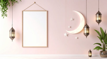 Mock up poster frame in interior background, 3D rendering.の素材