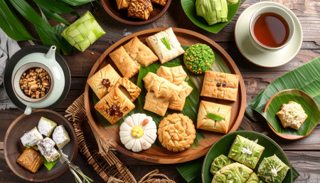 Traditional turkish dessert baklava with cashew, walnuts. Homemade baklava with nuts and honey.の素材
