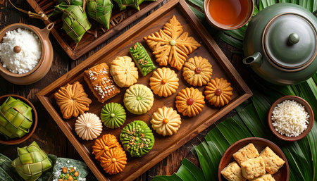 Dragon Boat Festival rice dumplings or zongzi on wooden backgroundの素材