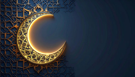 Ramadan Kareem islamic background with golden crescent moon. Vector illustrationの素材