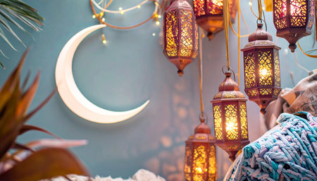 Lanterns decor for Ramadan Kareem, Eid Mubarak.の素材
