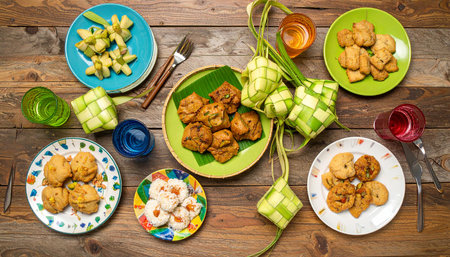 Ketupat or ketupat is a indosian dish made of rice and vegetables wrapped in banana leaves. Ketupat is a traditional indosian dishの素材