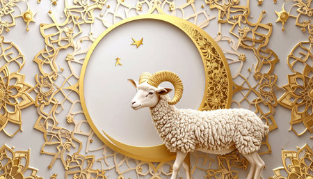 Islamic Holiday Background with Crescent and Sheep Figurineの素材
