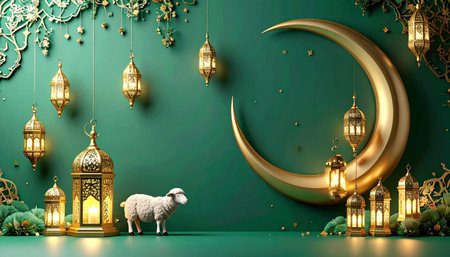 Minimalist Eid al-Adha Background with Islamic Ornamentsの素材