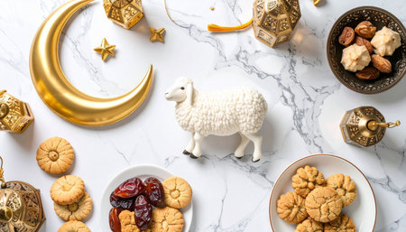 Elegant Eid al-Adha Background with Golden Decorationsの素材