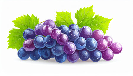 Grape with leaves isolated on white background. Realistic vector illustration.の素材