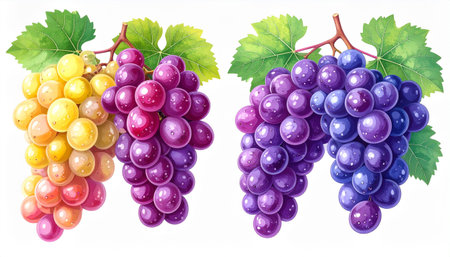 Grapes with leaves isolated on white background. Vector illustration.の素材