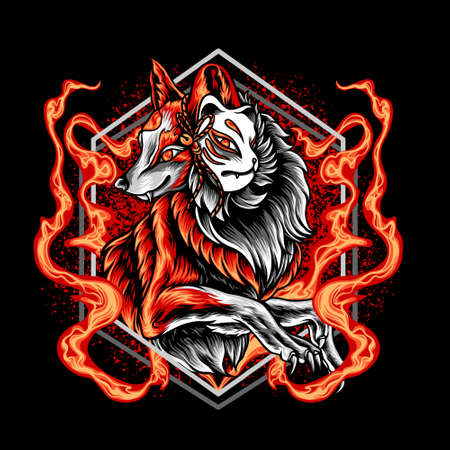 The Fox Kitsune on Fireのイラスト素材