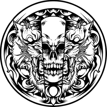 Tiger And Skull With Ornaments Silhouetteのイラスト素材