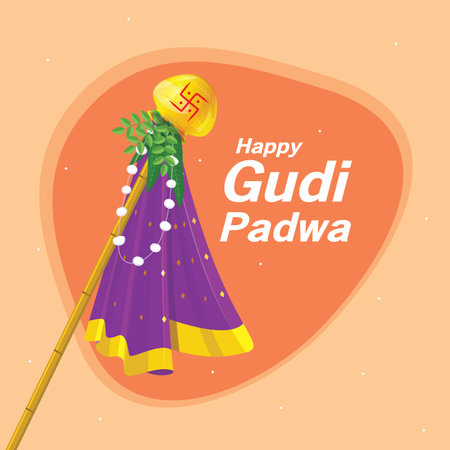 Happy Gudi Padwa. Gudi Padwa is a Hindu festival celebrated annually in India. Gudhi Padwa festival in India, Marathi new year.のイラスト素材