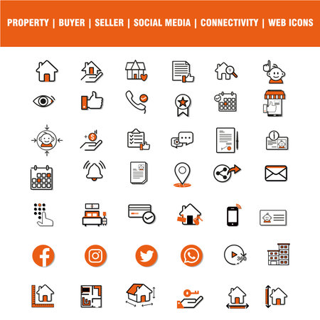 Set of vector line icons for web design and mobile applications with various concepts. Set of linear icons with Document concept in purple, yellow on blue colors.のイラスト素材
