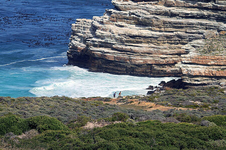 View of the scenic sea, beach and the city from the table-top mountain in South Africaの写真素材