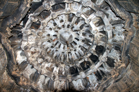 Carving on the ceiling of an ancient Hindu temple in Indiaのeditorial素材