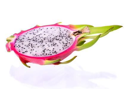 Vivid and Vibrant Dragon Fruit isolated against whiteの写真素材