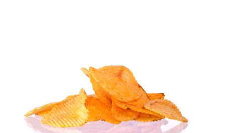 Potato chips on white backgroundの写真素材
