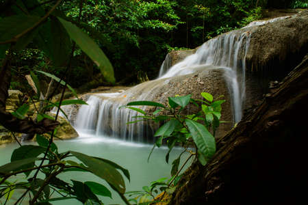 Blue stream waterfall in Kanjanaburi Thailand (Erawan waterfall Nation Park)の写真素材