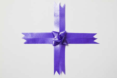 Beautiful blue bow on white backgroundの写真素材