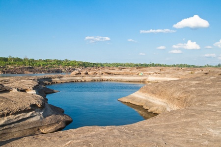 The Amazing of Rock,Natural of Rock Canyon as pool in Khong River after the water come down in Summer,Three Thousand Hole,Ubonratchathanee Province,North East of Thailandの写真素材