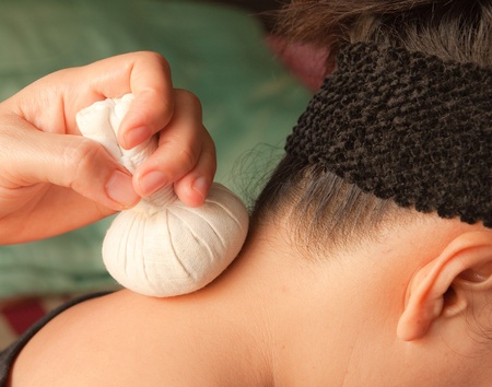 reflexology neck massage, spa the neck treatment by ball-herb,Thailandの写真素材