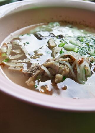 Vietnamese style noodle with pork.の写真素材