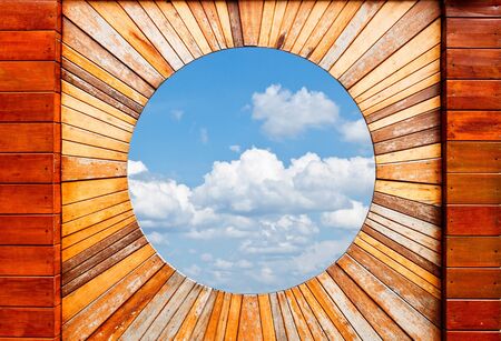 Vintage wood pattern texture and circle marble for backgroundの写真素材