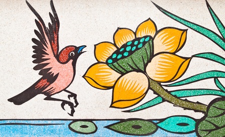 Art Chinese style painting on marble wall in temple,Thailand.Generality in Thailand, any kind of art decorated in Buddhist church etc. created with money donated by people, no restrict in copy or use.のeditorial素材