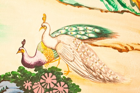 Art Chinese style painting on marble wall in temple,Thailand.Generality in Thailand, any kind of art decorated in Buddhist church etc. created with money donated by people, no restrict in copy or use.のeditorial素材