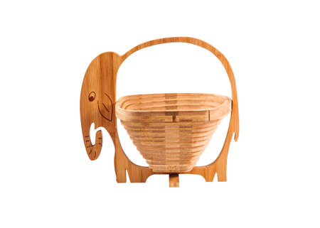 empty basket wood carving as elephants isolated on white backgroundの写真素材