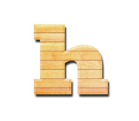 Wooden alphabet letter with drop shadow on white background, hの写真素材