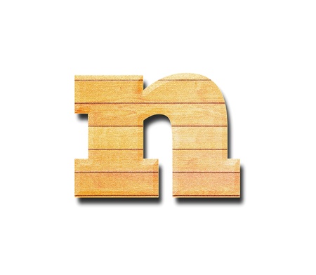 Wooden alphabet letter with drop shadow on white background, nの写真素材