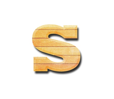 Wooden alphabet letter with drop shadow on white background, sの写真素材