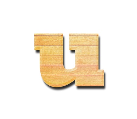 Wooden alphabet letter with drop shadow on white background, uの写真素材