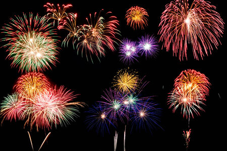colorful fireworks over dark sky backgroundの写真素材