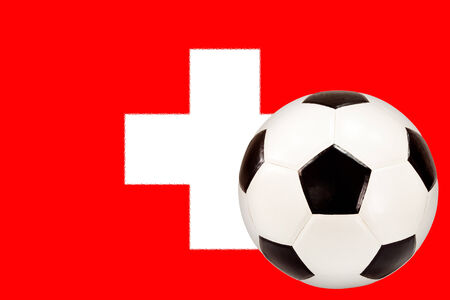 soccer ball with Switzerland flag backgroundの写真素材