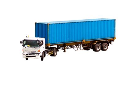 Container box on truck isolated on white background with clipping pathの写真素材