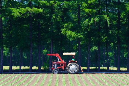 tractor and fieldの写真素材