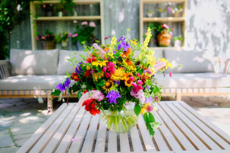 flower decoration on white tableの写真素材