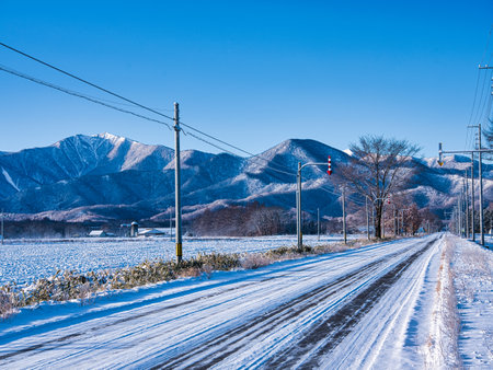 landscape in winter hokkaido japanの写真素材