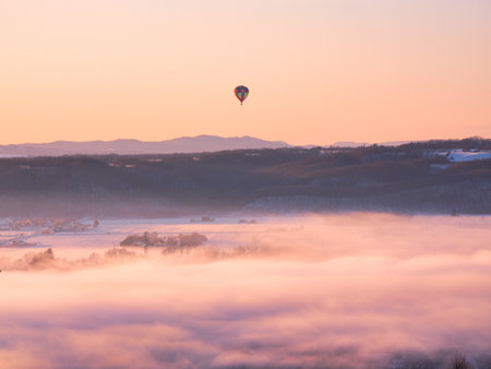 cold fog in winter morningの写真素材