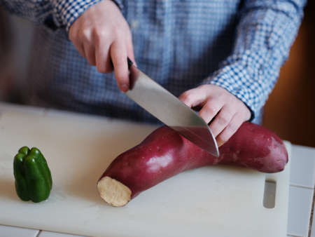 cut sweet potatoesの写真素材