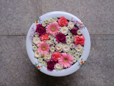 floating flower in japan shrineの写真素材